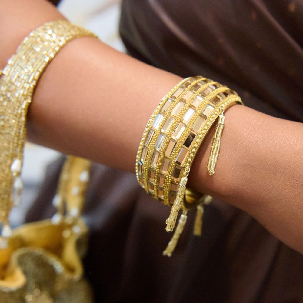 Sassy Jones Giovanna Glass Sparkler Chandelier Bangle - Gold